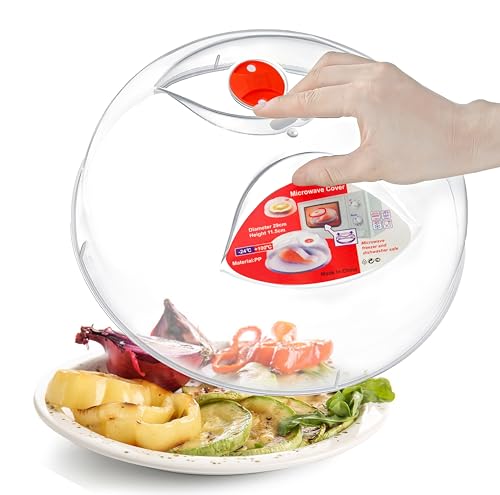 Large Microwave Cover for Food Easy Grip Microwave Splatter Cover Guard Lid with Steam Vent and BPA Free & 11.5 Inch (Red)