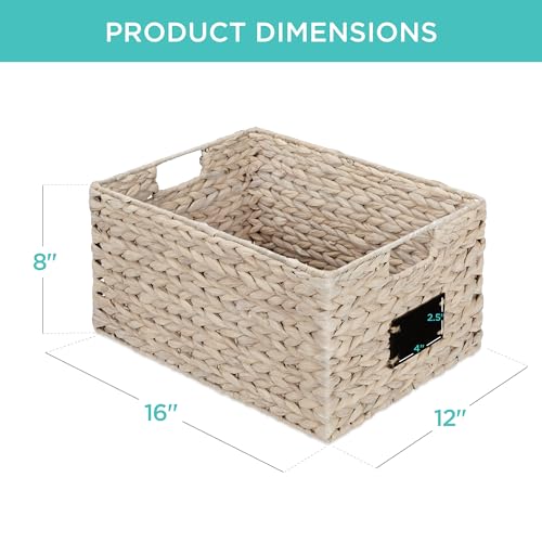 Pantry Baskets Set of 2 16x12in Water Hyacinth Storage Baskets (12x16x8in / White)