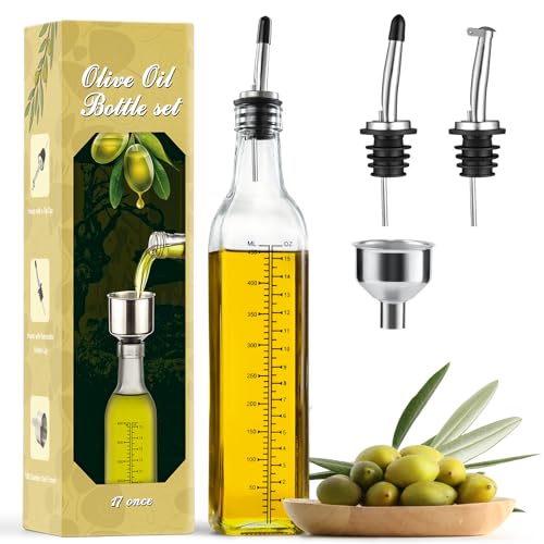 17oz Glass Olive Oil Dispenser Bottle (Clear With Measurements / 17 Ounces)