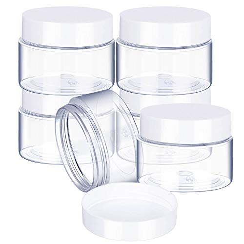 6 Pack 2 oz Plastic Jars Containers with Lids Wide (6 Count)