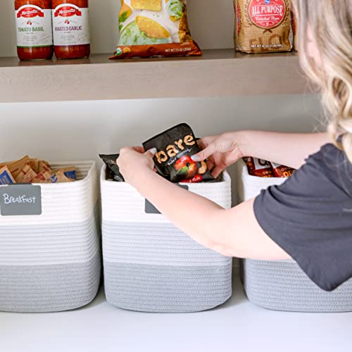 Storage Cubes 11 Inch Cotton Rope Woven Baskets for Organizing (3-Tone Gray)