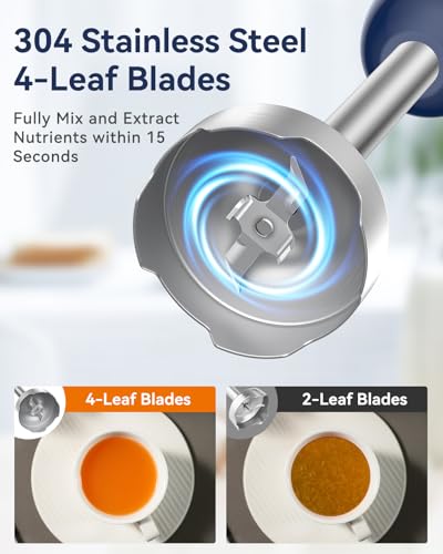 Immersion Blender Handheld 1000W 5 in 1 Corded Stick Hand Blender Kitchen with 12 Speed (Blue)
