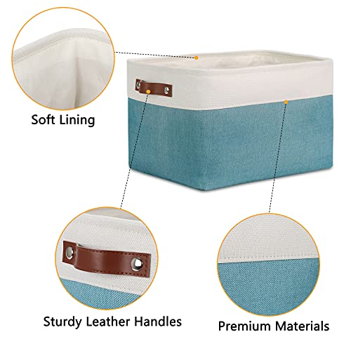 Storage Baskets for Shelves (White&Teal / L-15"x11"x9.5")