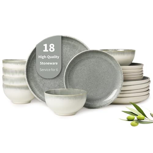 Stoneware Dinnerware Sets for 6 (Gradient Green / Set (18pcs))