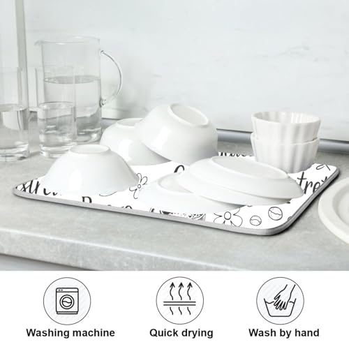 Coffee Cups Print Dish Drying Mat for Kitchen Counter Absorbent Microfiber Drying Pad (16" x 18")