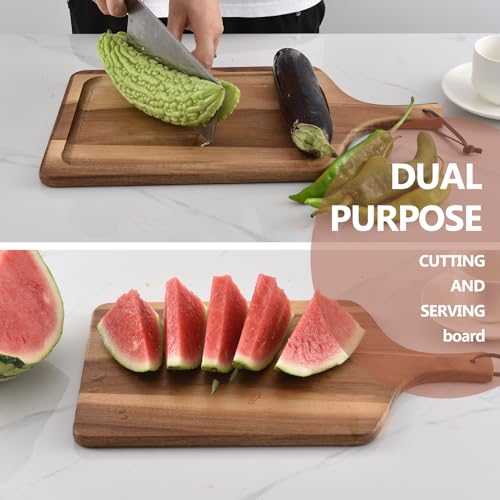Acacia Wood Cutting Board with Handle (17.7"L x 9.8"W)