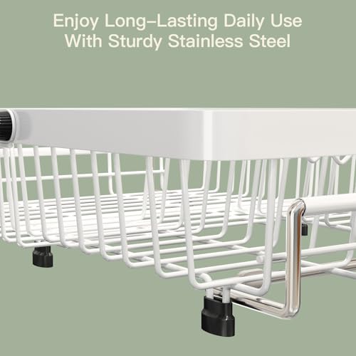 White Expandable Dish Drying Rack Over The Sink with Anti Slip Grip (White / For 13-30" W Sink)