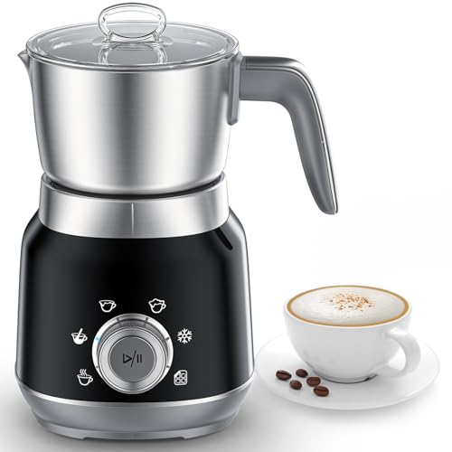 6-in-1 Electric Milk Frother and Steamer with Detachable Cups, Automatic Cold and Warm Foam Maker for Lattes/Cappuccinos/Hot Chocolate, Dishwasher Safe Black (black-4)