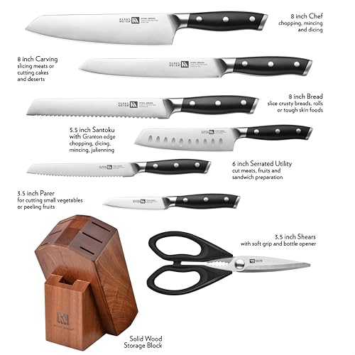 Stahl 8 Piece German Steel Kitchen Knife Block Set (Black)