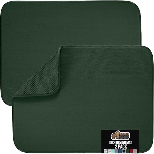 Ultra Absorbent Microfiber Dish Drying Mat (18" x 24" (2 Pack) / Microfiber / Hunter Green)