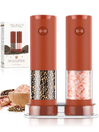 Electric Salt and Pepper Grinder Set Automatic Battery Pepper Mill Shakers Adjustable Coarseness Upgraded Larger Capacity with Led Home and Kitchen Appliances (Wine Red)
