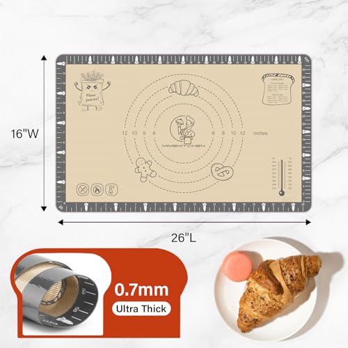Silicone Baking Mat with Cookie Recipes (Dark Gray / 26"L x 16"W)