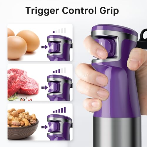 Immersion Blender Handheld 5 in 1 Hand Blender Set 1100W Heavy Duty (Purple / 5 in 1)