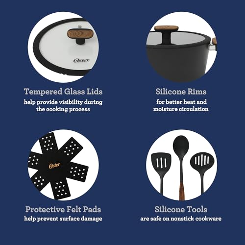 Platinum Oxburg 14 Piece Forged Aluminum PFA Free Non (Black w/ Wood / 14-Piece Cookware Set)