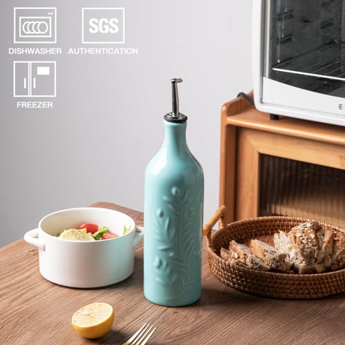 Sweejar Large Olive Oil Dispenser Bottle with Spout (Turquoise / Patterned styles)