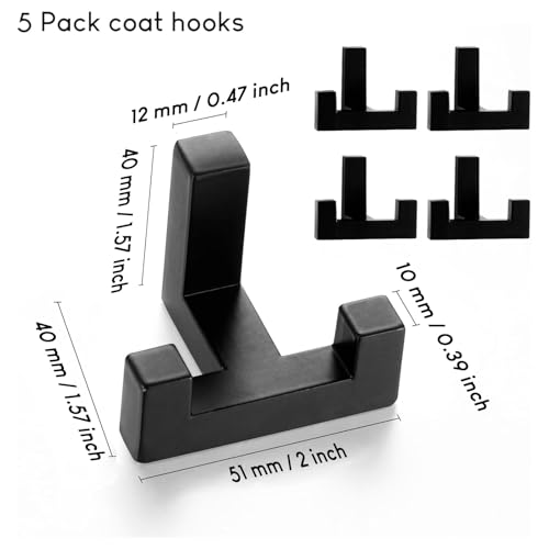 5 Pack Heavy Duty Double Claw Coat Hook Wall Mount with Screw Retro Double Coat Hook Utility Hook for Coats (Black)