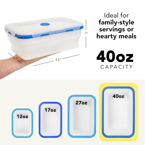 Collapsible Food Storage Containers with Lids (Blue 40oz-3pc)