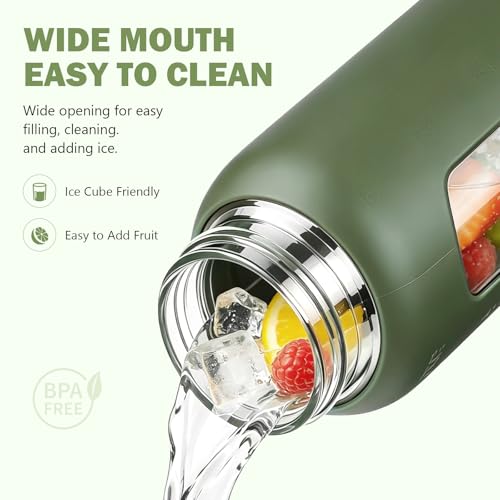 32 oz Glass Water Bottle with Straw and 2 Lids (Olive / 32 Ounces)