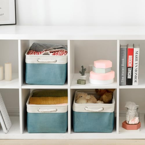 Storage Bins Large 3 Pack 15.7x11.8x8.3 in Fabric Storage Baskets for Organizing Shelves (White And Green / 3PCS/Large - 15.7Lx11.8Wx8.3H)