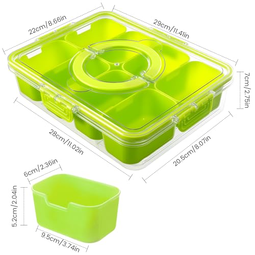 Divided Serving Tray with Lid and Handle (Green-1 Pack)