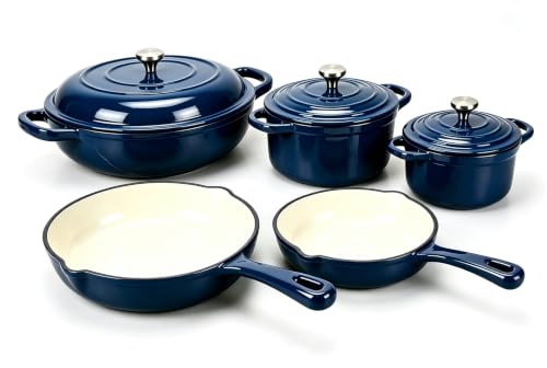 5 Piece Navy Blue Enameled Cast Iron Cookware Set (Navy Blue B)