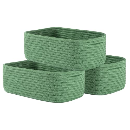 Small Woven Storage Basket for Organizing (Green / 12"L x 8"W x 4.5"H)