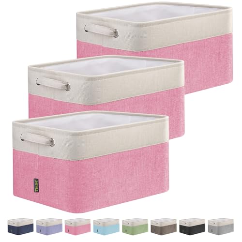 3 Pack Fabric Closet Storage Bins for Shelves (Pink / 3PCS/Large-15x11x9.5)