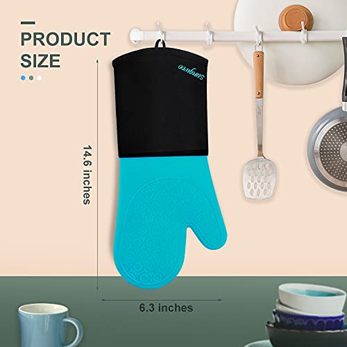 Silicone Oven Mitts (Turquoise & Black / 14.6in Oven Mitts)