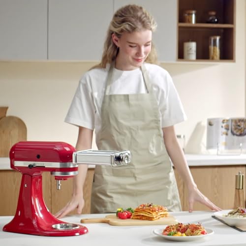 3-in-1 Pasta Attachment for KitchenAid Stand Mixers, Roller & Cutter (Metallic Silver)