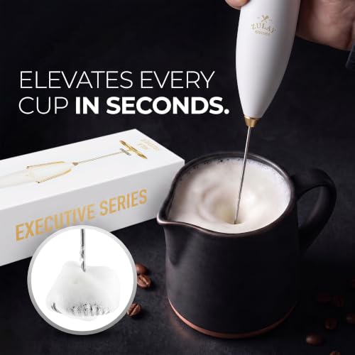 Powerful Milk Frother Wand With Duracell Batteries (Gift Box White Gold / Z1 Motor + Batteries)