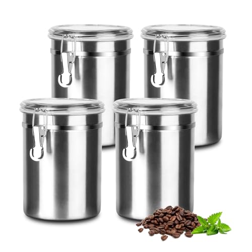 Coffee Canister 4 Pcs Stainless Steel Food Container with Clear Lids Airtight Container Stackable Canisters Kitchen Pantry Storage for Cereal (1.8L Silver-4)