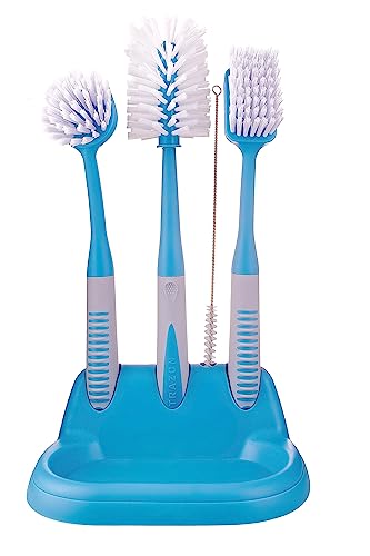 Dish Brush Set of 5 with Convenient Holder (Blue)