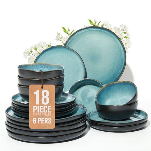 Stoneware Dinnerware Sets for 6 (Green Black / Set (18pcs))