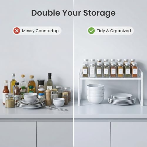 Stackable Kitchen Cabinet Organizer Shelf Pantry Rack (Set of 1 White / 14.8'' W)