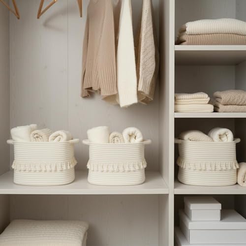 White Cotton Rope Baskets for Storage (White / 3 Pack)