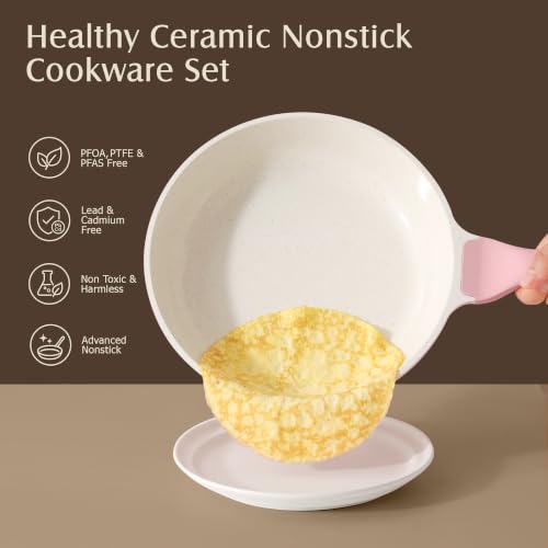 23 PCS Non Toxic Ceramic Cookware Set (Sakura Pink / Large)
