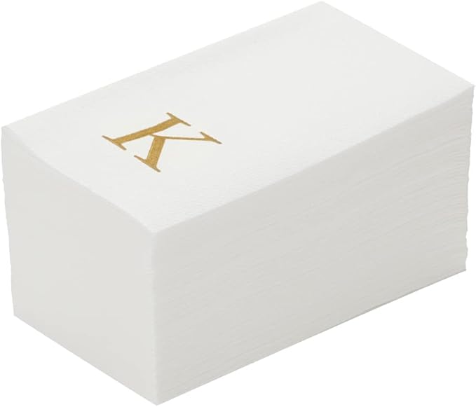 Luxenap 15.8 X 7.9 Inch Linen-Feel Guest Towels, 2000 Lettered Hand Towels - Gold Letter 'K', Sans Serif Font, White Paper Dinner Napkins, airlaid, For Restrooms And Tables