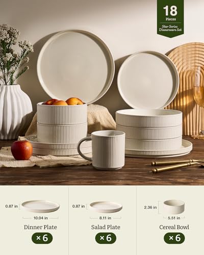 Stoneware Dishes Dinnerware Sets for 6 (Oat White / Service for 6)