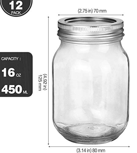 16oz Regular Mouth Mason Jars (12 Pack)