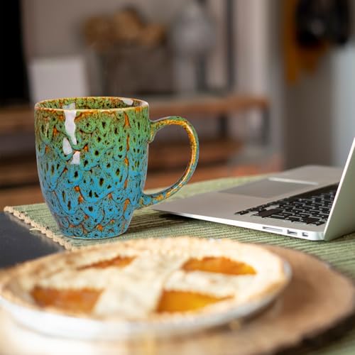 16oz Ceramic Coffee Mug Tea Cup with Handle Novelty Mug for Office and Home (Green & Blue-1)