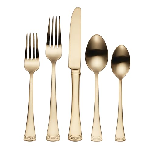 Portola Gold Satin 20 (20-Piece Flatware Set, Gold)