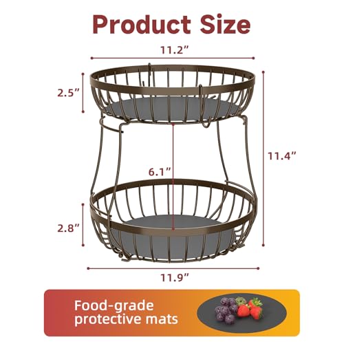 2 Tier Fruit Bowl for Kitchen Counter (Brown / 2 Tier Extra Large)