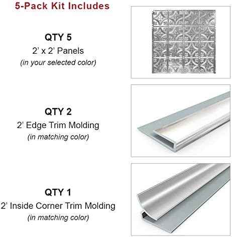 American Tin Ceilings Tin Backsplash [5-Pack with Trim Kit] in Pattern #19 and Brushed Satin Nickel Color 24" x 24" (20 Sq Ft) for Kitchens | Genuine Tin | Made in The USA | Model: kit5-b-p19-sbn