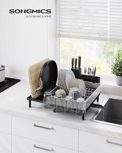 Dish Drying Rack (Silver + Black / 19.9"D x 19.1"W x 8.9"H)