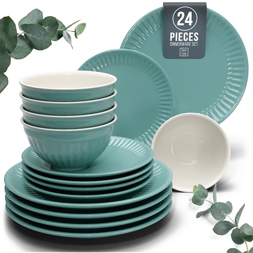 24 Piece Stoneware Dinnerware Set for 8 (Hygge / Green / Set for 8 (24pcs))