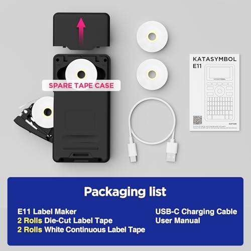 E11 Keyboard & Bluetooth Label Maker Machine with 4 Tapes (Black)
