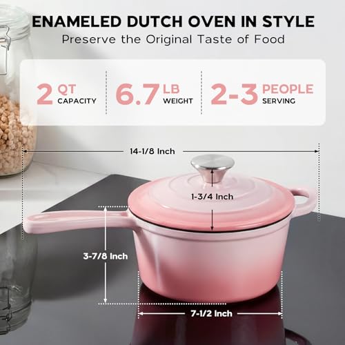 Cast Iron Sauce Pan Pot (Pink / 2 Quarts)