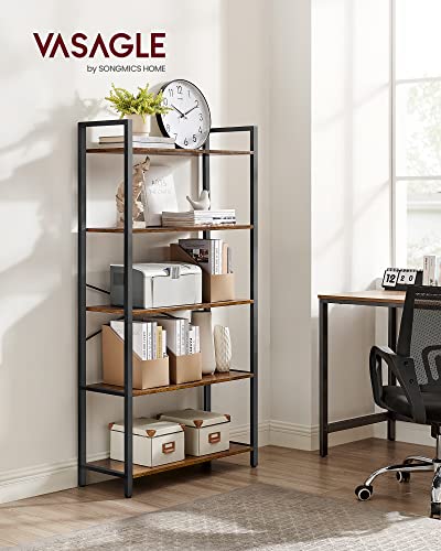 5 Tier Bookshelf (Rustic Brown + Ink Black / 5 Tiers (11.8"D x 26"W) / Without Back Panels)