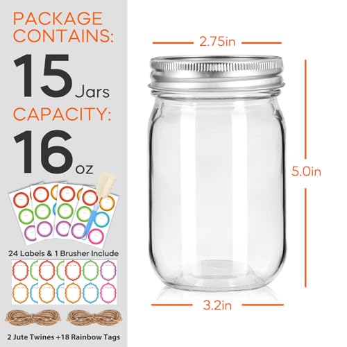 16oz Regular Mouth Mason Jars (Silver Split Lids-16oz)