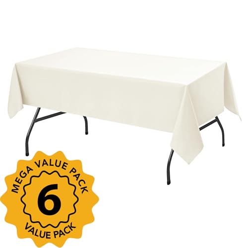 6 Pack Ivory Tablecloths for Rectangle Tables (Ivory / 60x102 In, 6 Pack)